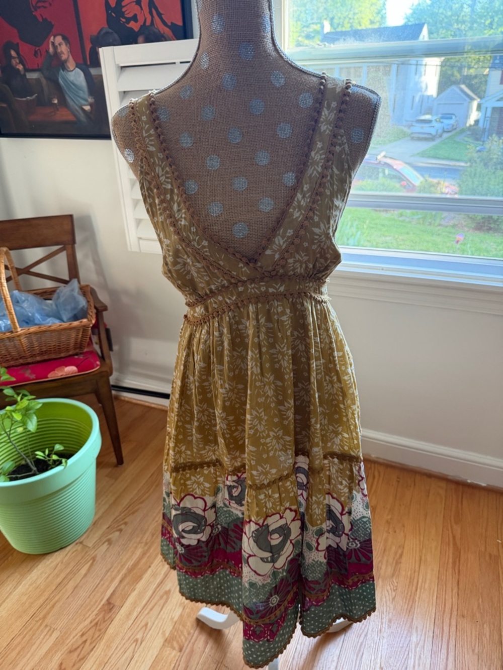 Smocked Waist Floral Midi Dress in Olive Green